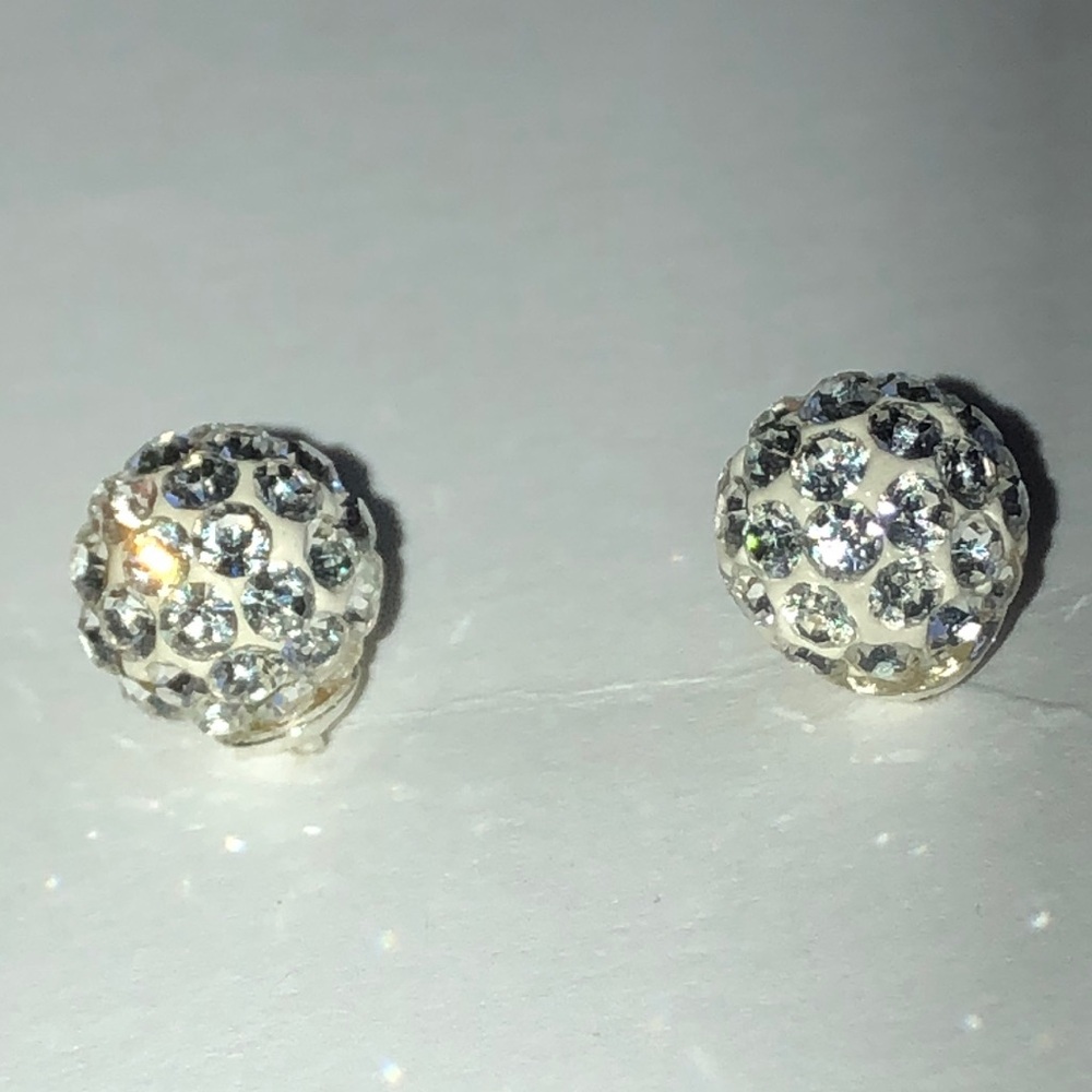 Sterling Silver Crystal Pave Ball Stud Earrings - White